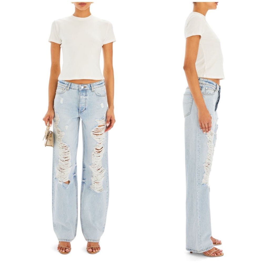 SER.O.YA Sunny Mid Rise Distressed Boyfriend Jeans Wide Leg Color Cove NWOT - Picture 3 of 16